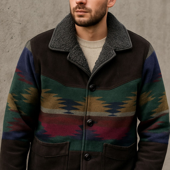 Scully M Vintage Southwestern Jacket Suede & Wool Aztec Western Coat Sherpa 40 - Picture 7 of 16